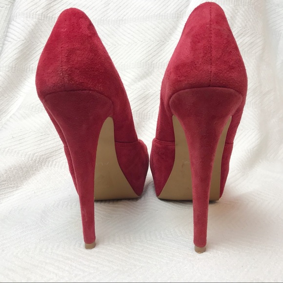 Aldo Red Suede Platform Peep Toe Stiletto Pumps - Picture 5 of 6